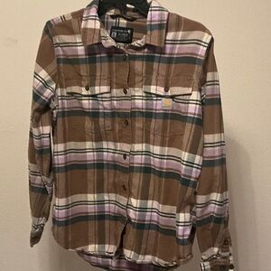 Carhartt Brown and Pink Plaid Kids Button Down Shirt